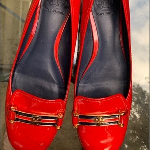 Tory Burch red patent loafers